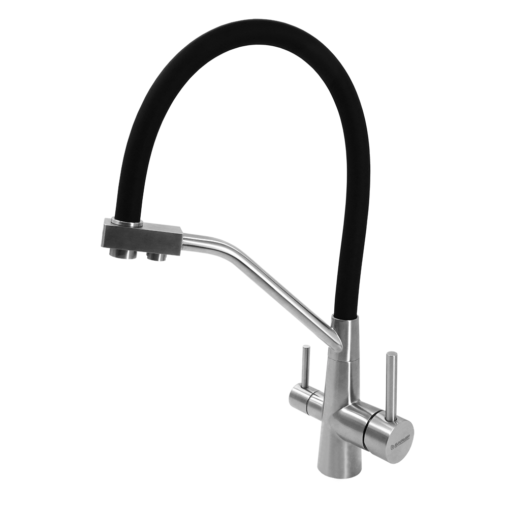 Смеситель для кухни с краном для питьевой воды БАРЬЕР SAFE-04FSSNB (цвет - сатиновый никель с черным изливом) - Изображение 1